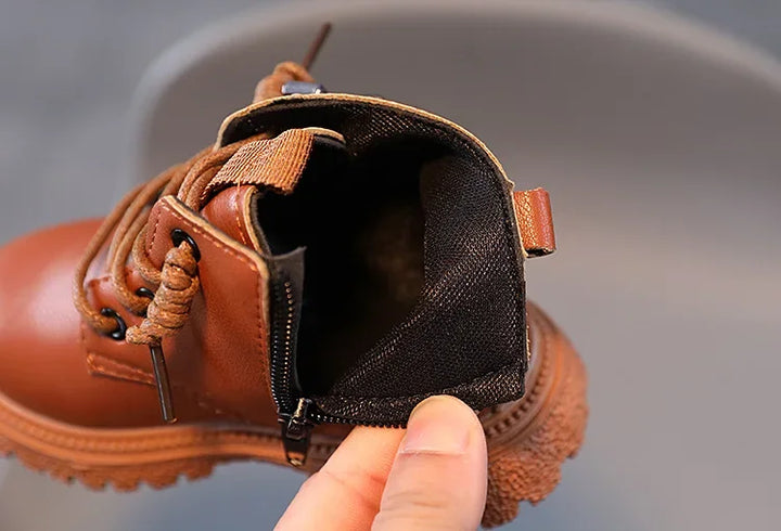 Kids Boots for Boys Spring Autumn Children's Causal Ankle Boots Fashion Black Versatile Girls School Leather Boots Side Zipper