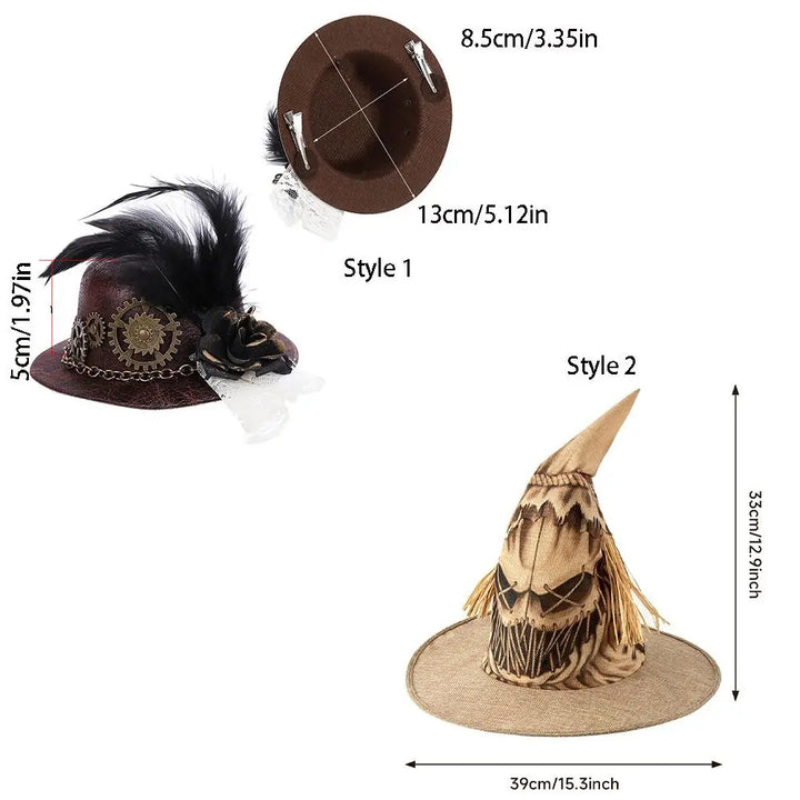 Vintage Halloween Top Hat Fashion Lightweight Scarecrows Witch Hat Gears Feather Funny Steampunk Hair Clip Carnival Party
