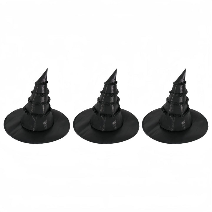 3Pcs Halloween Black Witch Hat With Lace Ruffles – Gothic Dark Sorceress Costume Cap Women Girls Party Cosplay Carnival Decor
