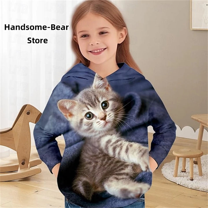 2024 Baby Autumn Clothes Funny Cat Print Hoodies Child Sweatshirt Fashion Clothes Child Boy Top Outdoor Clothes for Children Top