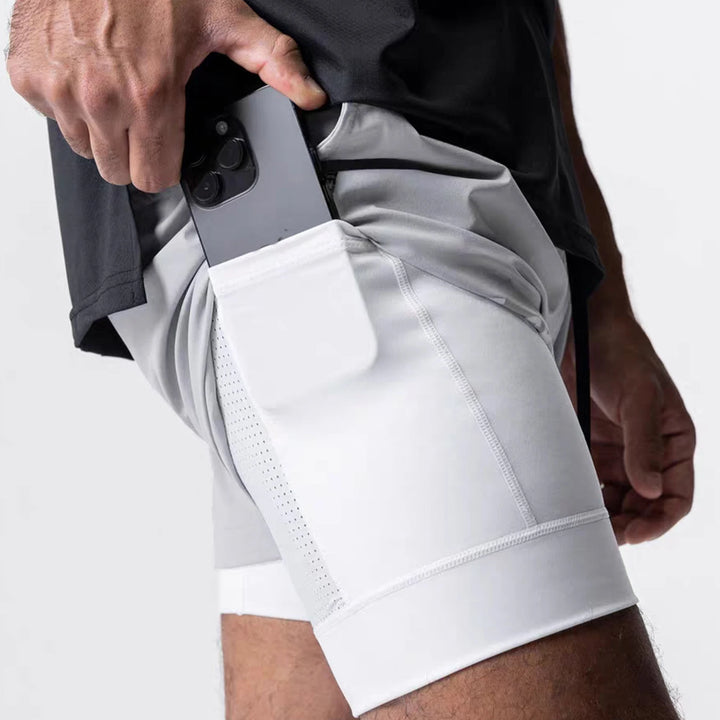 Sports shorts for men, double layered, quarter quick drying, elastic basketball, running training equipment, deep squat fitness,