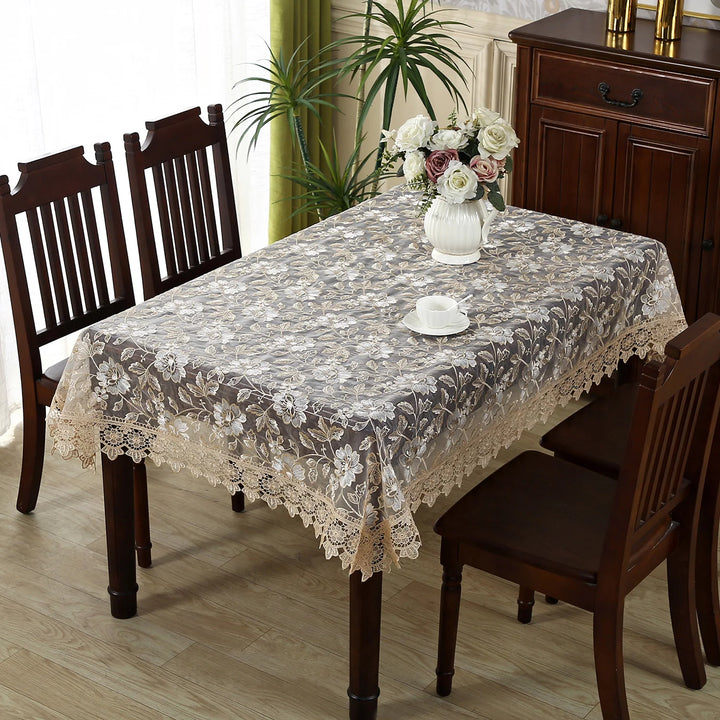 Battilo Lace Table Cover Round Rectangular Tablecloth Luxury Embroidered Coffee Table Cloths for Dining Table Wedding Home Decor