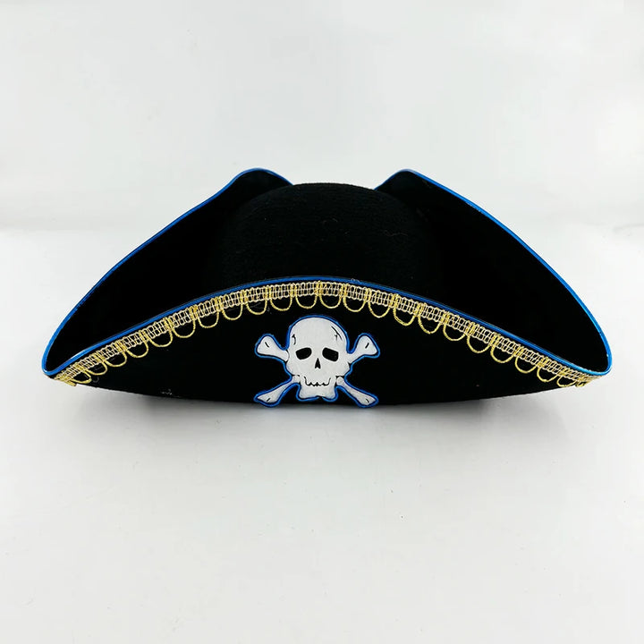 Halloween LED Light Black Pirate Hat For Adult Pirate Theme Party Glowing Cap Cosplay Costume Luminous Hat With Skull Pattern