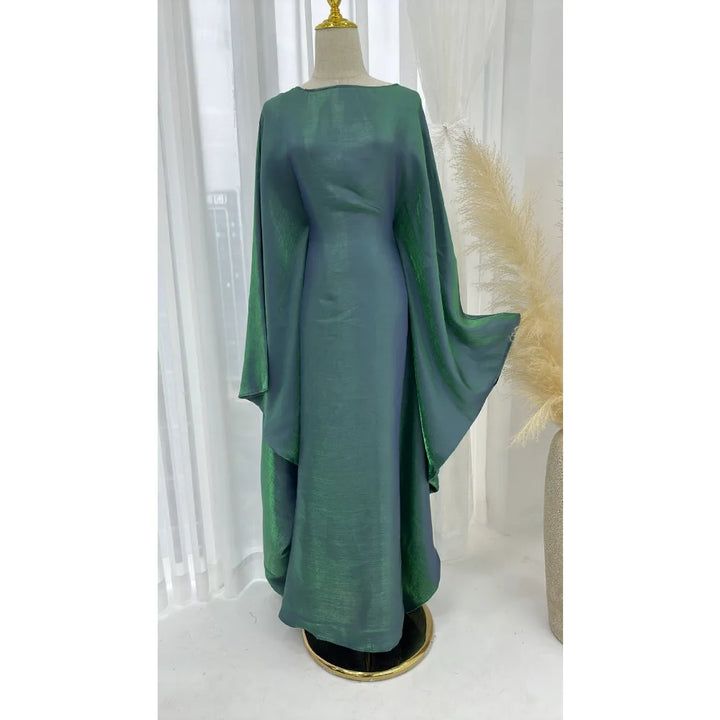 Tossy Autumn Loose Shiny Maxi Dress Butterfly Batwing Long Sleeve Muslim Clothes Party Solid Female Long Dress New