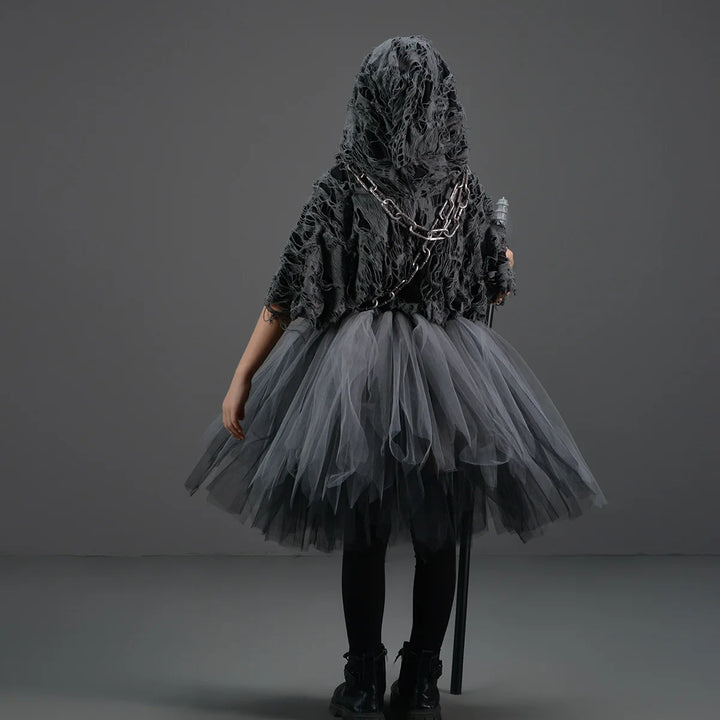 Halloween Grim Dresses Horror Death Cosplay Black Cloak Costume kids Girls Party Clothes Halloween Dress Demon Ghosts Costume