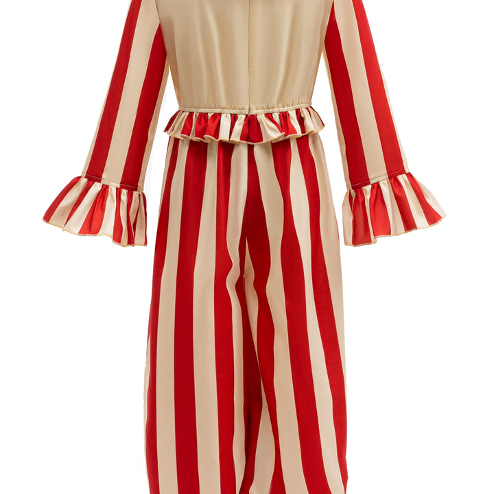 Halloween Funny Clown Cosplay Costume For Children Red Striped Jumpsuit Boys Girls Party Dresses Up Ruffle Girl Clothes Outfits