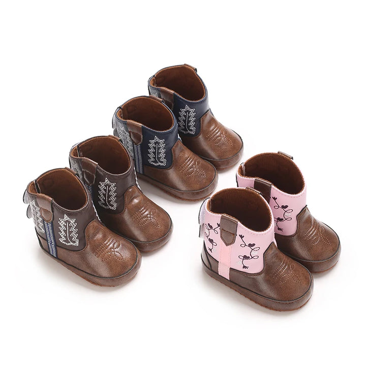 Children's ankle height boots - imitation leather upper and sole, fabric insole, street style solid color, suitable for all seas