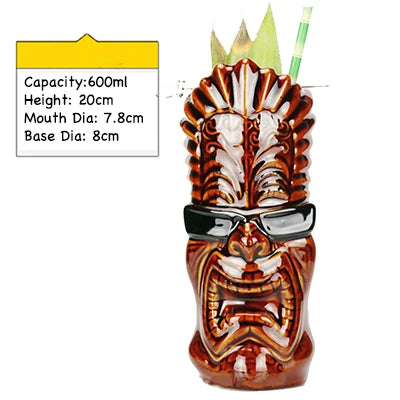 Tiki Mugs Ceramic Hawaiian Luau Party Mugs Drinkware, Cute Exotic Cocktail Glasses, Tiki Bar