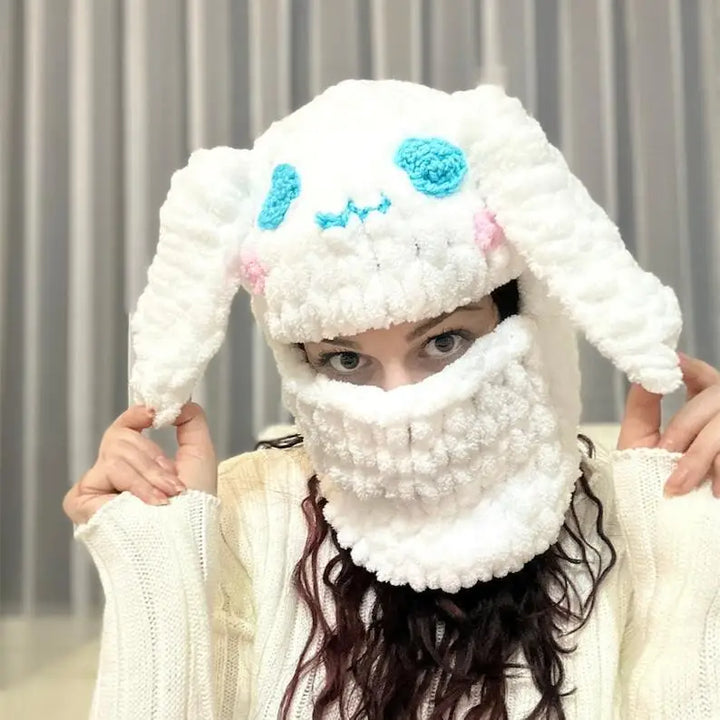 Halloween Funny Rabbit Ears Creative Knitted Hat Beanies Warm Full Face Cover Ski Mask Hat Windproof Balaclava Hat Outdoor Sport