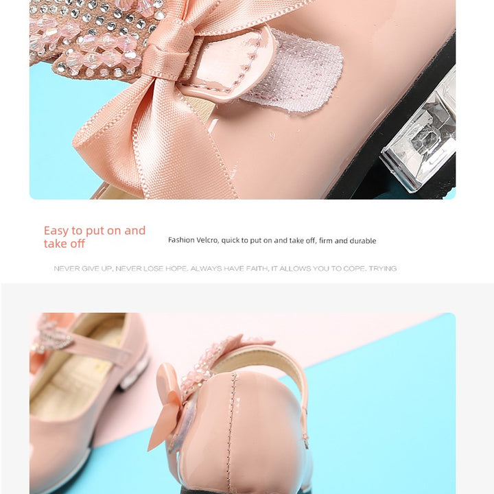 Girl Princess Little Leather Shoes 2025 New Arrival Kids Black Crystal Student Performance Flats Children's Soft Sole Children's Shoes