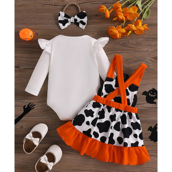 Baby Girls Halloween Clothing Set Cute Ghost Pumpkin Face Applique Suspender Dress with Rompers Carnival Party Cosplay Costume