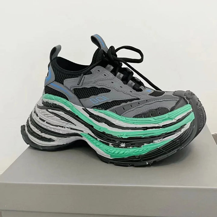 Fashion Designer Shoes Sneakers for Women and Men Mixed Colors Mesh Air Thick Sole Couple Chunky Sneakers Height-increasing