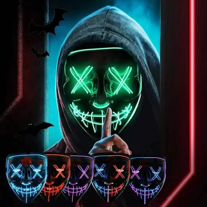 Halloween Party LED Illuminated Black V Shape Mask Haunted House Bar Party Cos Light Up Mask Halloween Party Scary Mask Decor