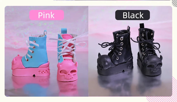Halloween BJD Shoes for 1/4 Minifee Activeline BJD Doll High Boots Black Pink Horn Skeleton Shoes for BJD Accessories WX4-318