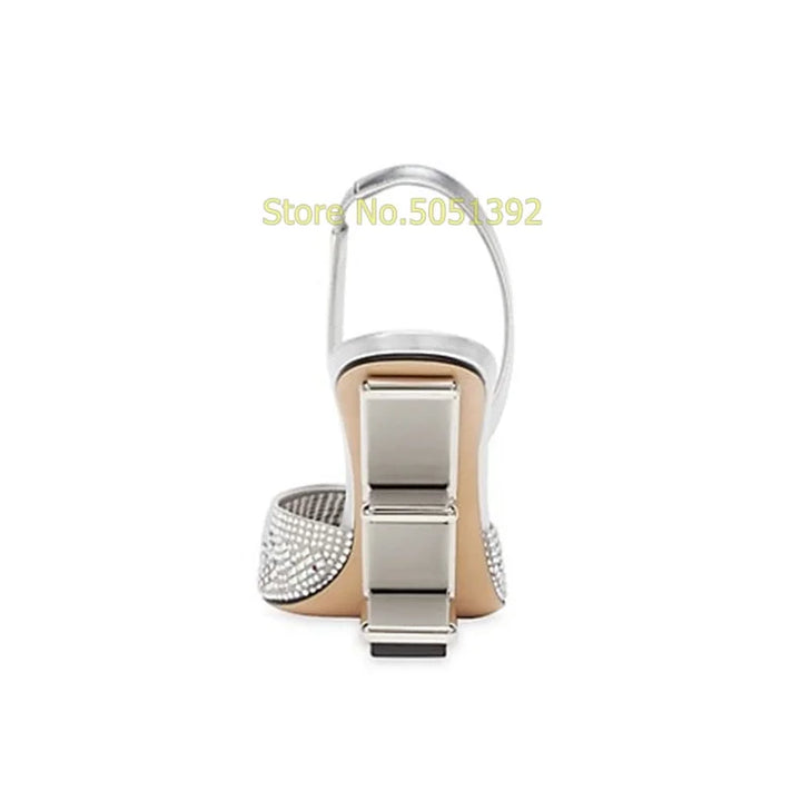Silver Crystal Back Strap Pumps Strange Style Sexy Pointed Toe Shallow Slip On Fashion 2024 Summer Spring Women Dress Shoes