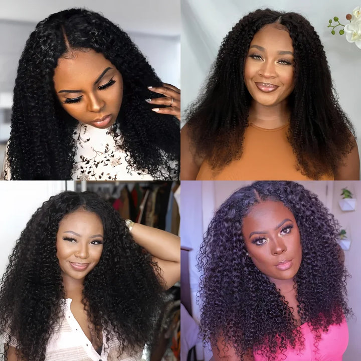 200 Density Kinky Curly V-Part Wig Human Hair No Leave Out Upgrade Deep Wave Curly V Shape Wig No Glue Clip In Half Wigs on Sale