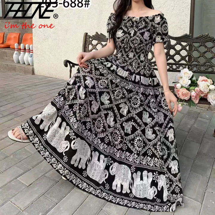 Vestidos Para Mujer Maxi Long Dress native stamps Bohemian Boho Cotton Floral Vintage casual.