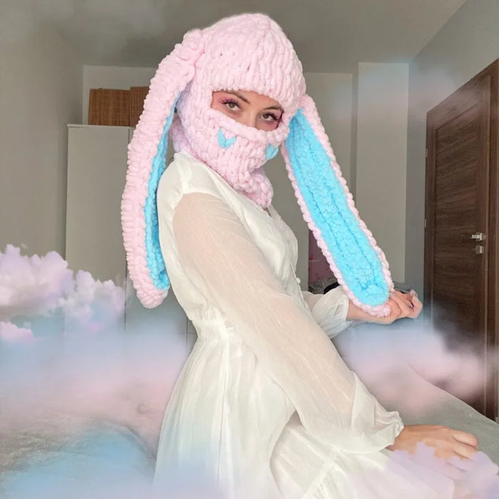 Halloween Funny Rabbit Ears Creative Knitted Hat Beanies Warm Full Face Cover Ski Mask Hat Windproof Balaclava Hat Outdoor Sport