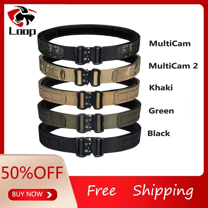 Tactical Quick Release Metal Buckle for Men, MOLLE Airsoft Men Belts, Military Tactical Belt, 2"