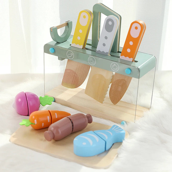 Children's simulated home cooking utensils, bowls, chopsticks, knives, forks, wooden simulation boys and girls' toy plates