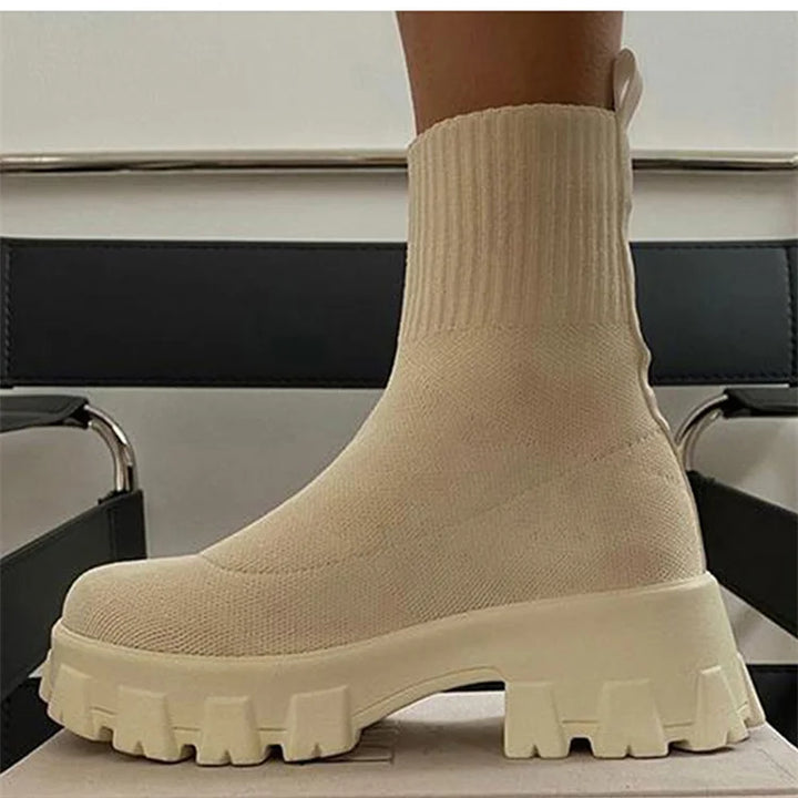 Women Boots Short Knitting Platform Boots Autumn Winter Shoes For Women Ankle Boots Heels White Winter Botas Mujer