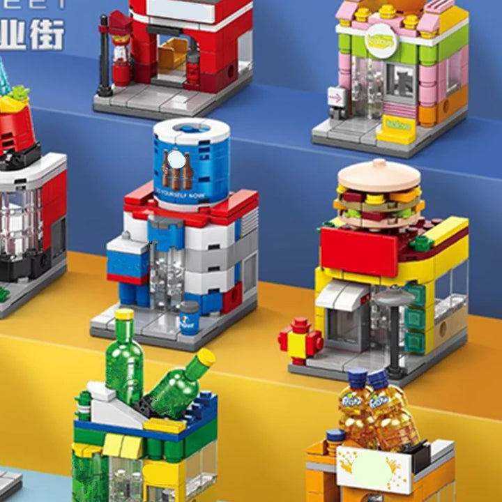 NEW DIY Makeup Convenience Store Flower Shop Hair Salon Piano Game Hall Fruit Bookstore Building Blocks Bricks Movie Model Toy