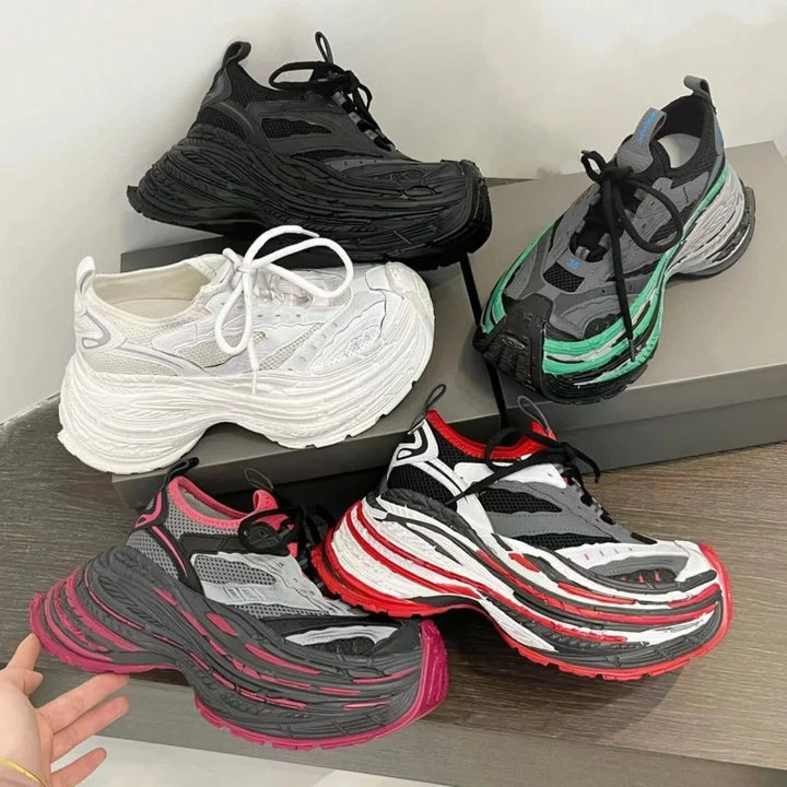 Fashion Designer Shoes Sneakers for Women and Men Mixed Colors Mesh Air Thick Sole Couple Chunky Sneakers Height-increasing