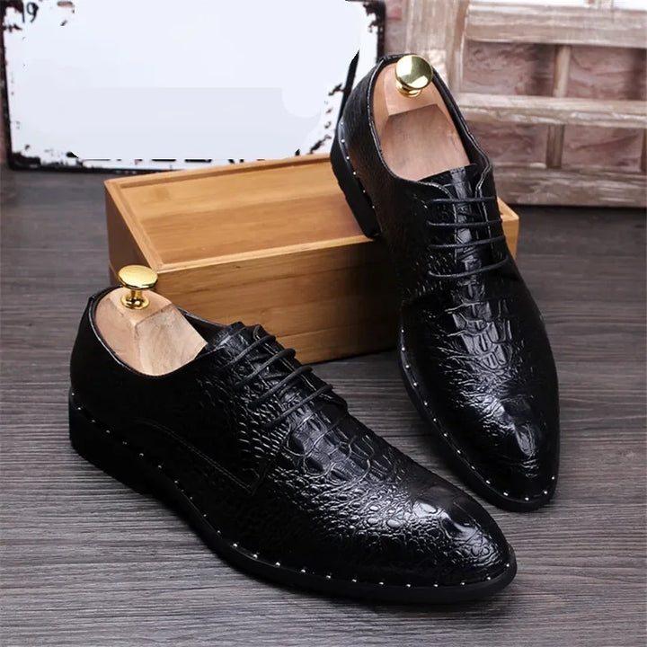 2025 Fashion Men's alligator Grain Leather Dress Shoes Man Casual Pointed Toe Oxfords Mens Lace-Up Business Office Oxford Shoe