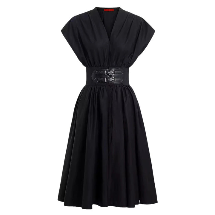 Women's Long Dress  New V-neck Sleeveless High Waist Slim Black.