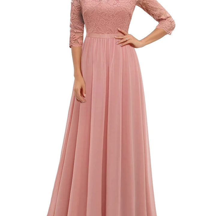 Long Dress Patchwork Lace V-neck Mid-Sleeve Backless Maxi Dress For Women