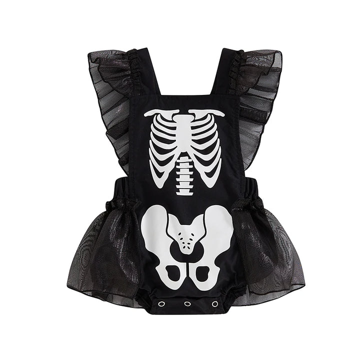 Baby Clothing Girl Halloween Romper Skeleton Print Ruffles Jumpsuit for Newborn Cute Clothes