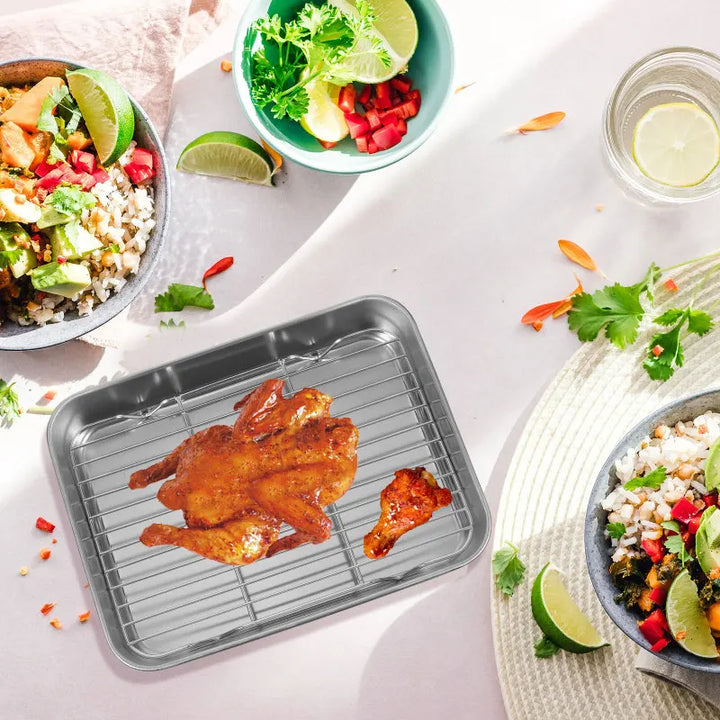 Stainless Steel Baking Tray Oven Pan Rack Cooling Mesh Cookie Plate Baking Dishes Roasting Pan Food Grade Wear Resistant