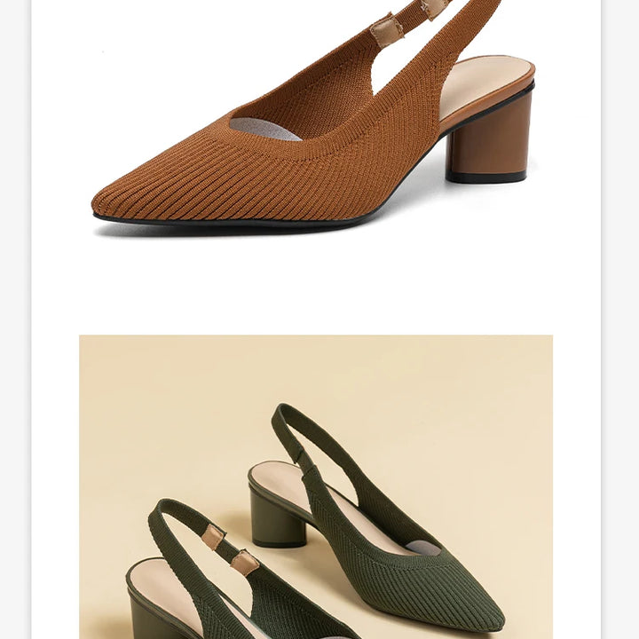 DIMANYU Women Dress Shoes Knitted Solid Color Toe Back Trip Fashion Sandals Women Pointed Toe Shallow Sidespace Women Sandals
