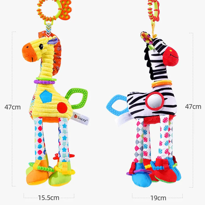 Soft Giraffe Zebra Animal Handbells Rattles Plush Infant Baby Development Handle Toys WIth Teether Baby Toy For Newborn Gifts