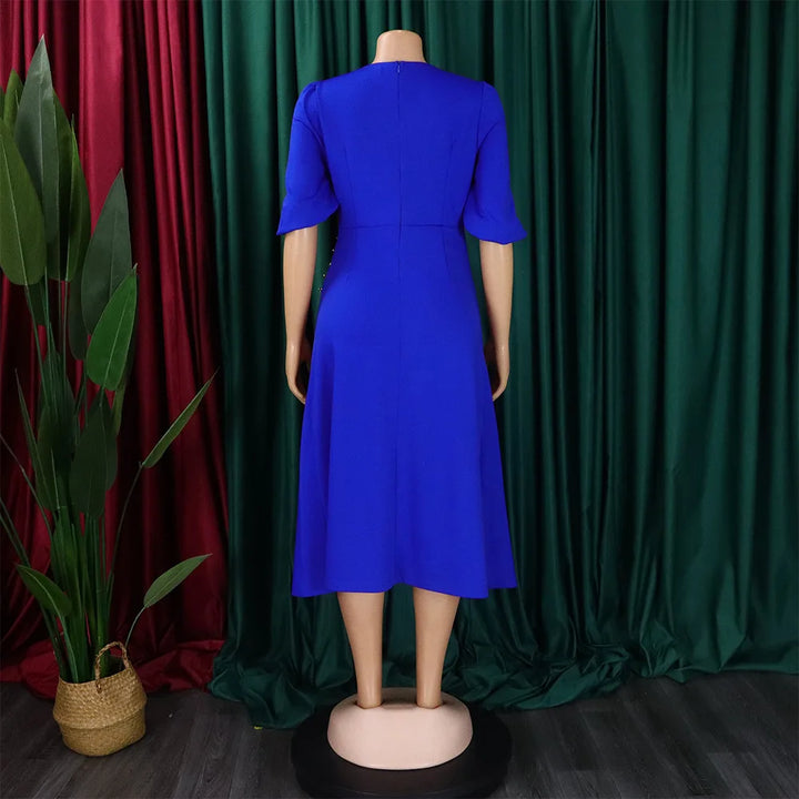 FairyShely Solid Short Sleeve Plus Size Long Dress Women O Neck Large Big Dresses Lady Summer Party Tight Curvy Dress