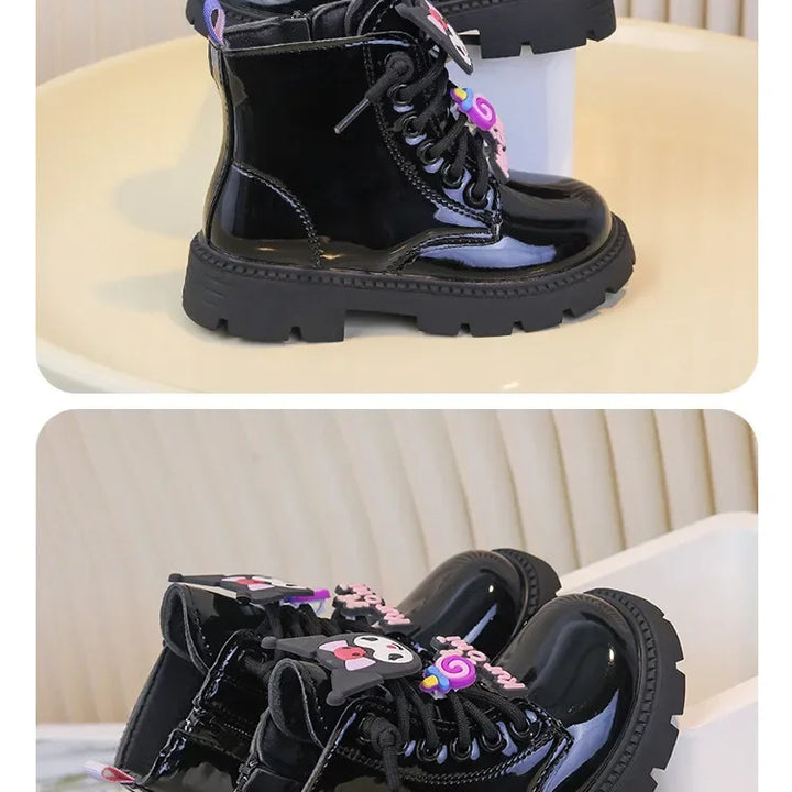 Kids Princess Shoes Cute Kuromi Soft Sole Girls Leather Boots Comfort Non-slip 2025 Autumn Winter New Children Short Boots Sweet
