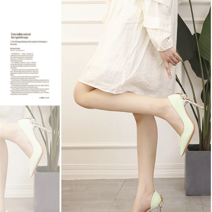 Light Luxury Sexy Women Dress Shoes 2025 Autumn Metal Flower Fashion High Heel Wedding White Pointed Sequins Shiny Female Pumps