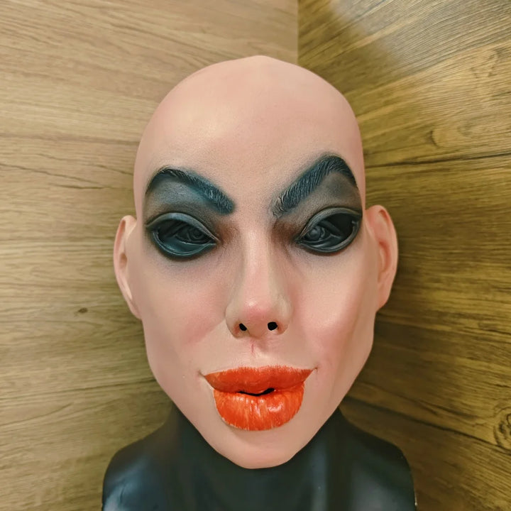 New Realistic Heavy Makeup Female Latex Mask Full Head Creepy Beauty Head Cover Halloween Cosplay Horror Party Costume Accessory