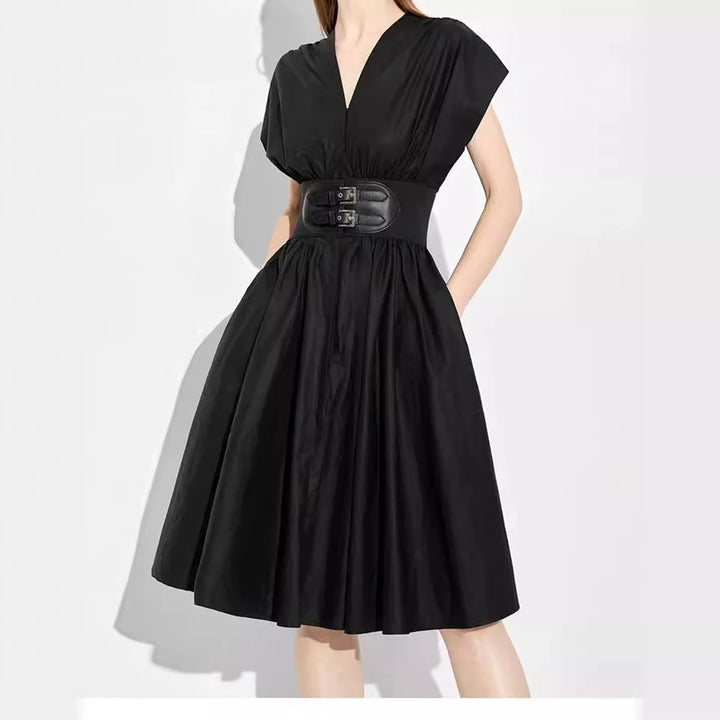 Women Long Dress New V-neck Sleeveless High Waist Slim Black Business Party
