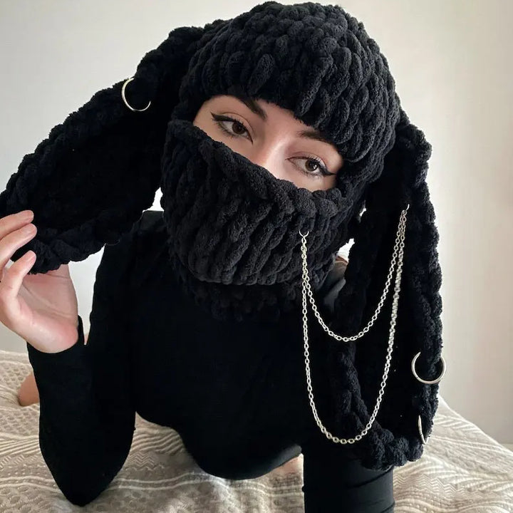 Halloween Funny Rabbit Ears Creative Knitted Hat Beanies Warm Full Face Cover Ski Mask Hat Windproof Balaclava Hat Outdoor Sport