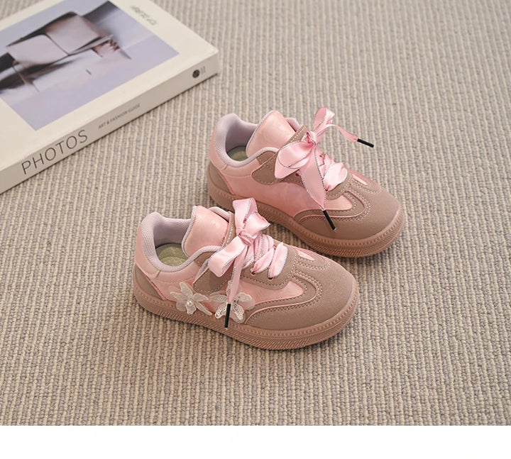 Kids Skate Sneakers for Girls 2025 Autumn New Toddler Walking Shoes Cute Ornament Non-slip Retro Comfort School Sports Sneakers