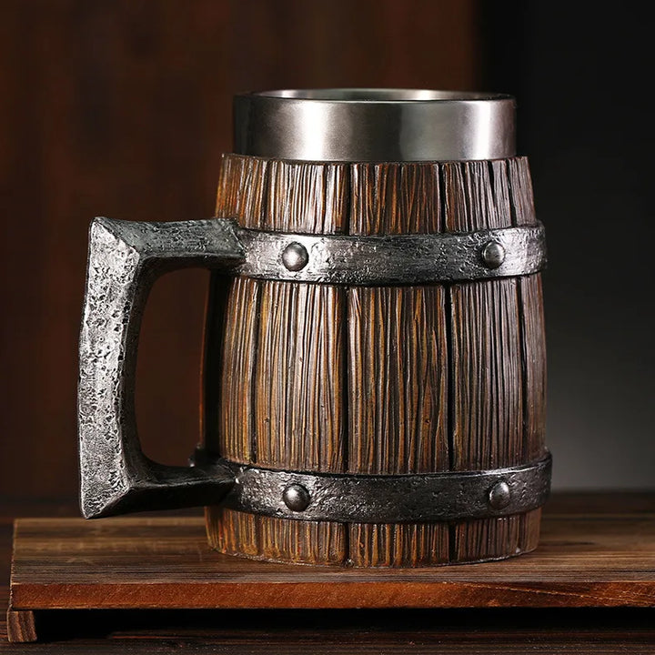 Hot-selling Wooden Barrel Beer mug , Large-capacity  Coffee mug Water bottle ,Tazas de café with stainless steel