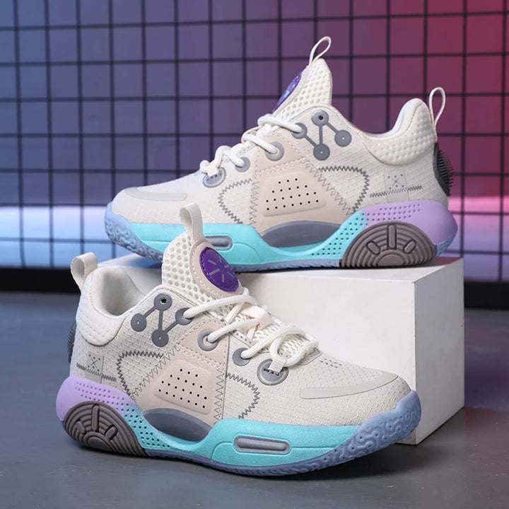 Kids Fashion Sneakers for Boys Leather Breathable Sports Basketball Shoes Lightweight Children School Walking Footwear