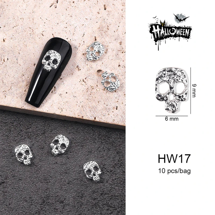 Halloween Alloy Nail Art Charms 3D Ghost Skull Pumpkin Golden Silver Classic Nails Jewelry Ornaments DIY Manicure Accessories