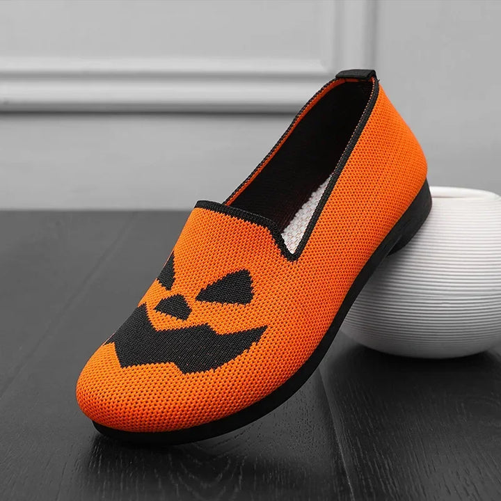 2024 New Women's Shoes Halloween Pumpkin Casual Flat Shoes Single Lightweight, Breathable, Fashionable Cloth Shoes