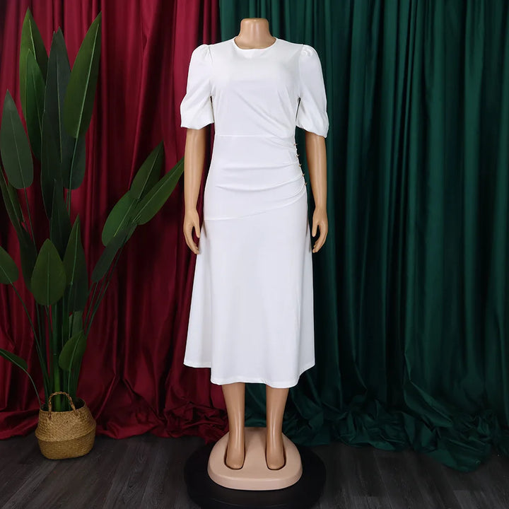FairyShely Solid Short Sleeve Plus Size Long Dress Women O Neck Large Big Dresses Lady Summer Party Tight Curvy Dress