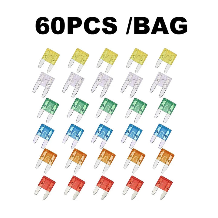 Fuse boxes come in various specifications, with 60 and 120PCS not having medium fuses, while 60PCS are packaged in bags