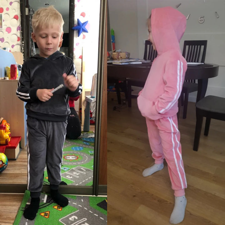 2025 Toddler Kids Hoodies Sweatshirt Set Solid Velvet Spring Autumn Baby Boy Girl Tracksuit Clothes For Children Sports Outfits
