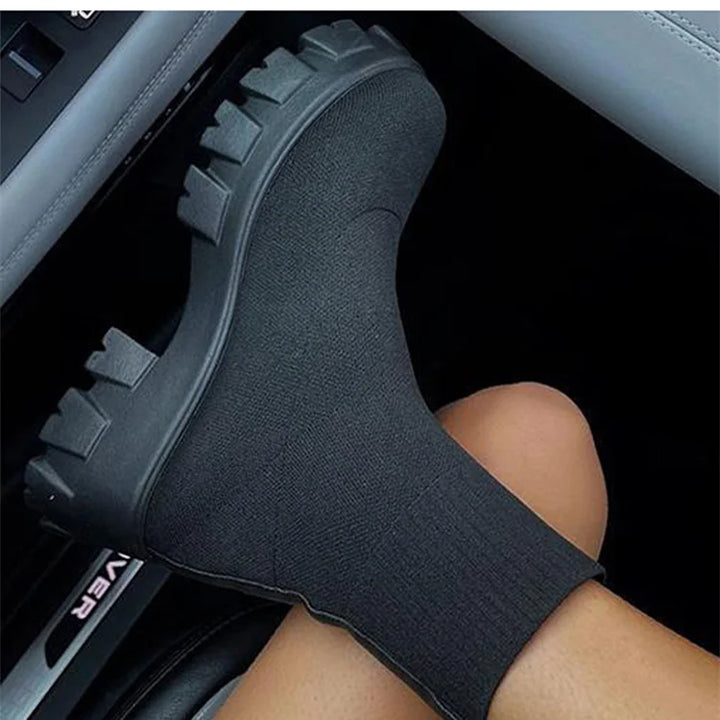 Women Boots Short Knitting Platform Boots Autumn Winter Shoes For Women Ankle Boots Heels White Winter Botas Mujer