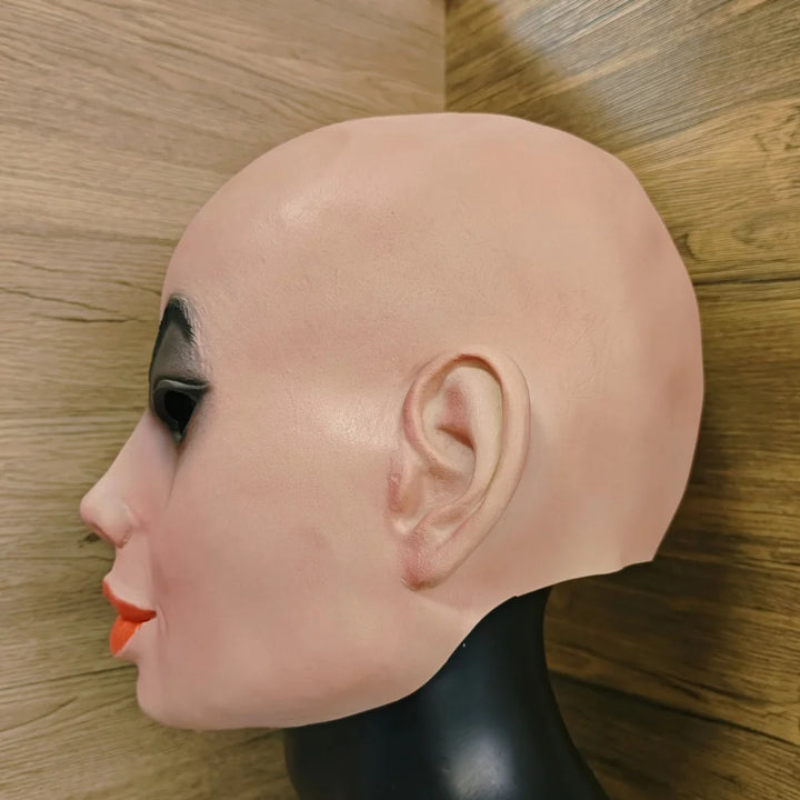 New Realistic Heavy Makeup Female Latex Mask Full Head Creepy Beauty Head Cover Halloween Cosplay Horror Party Costume Accessory